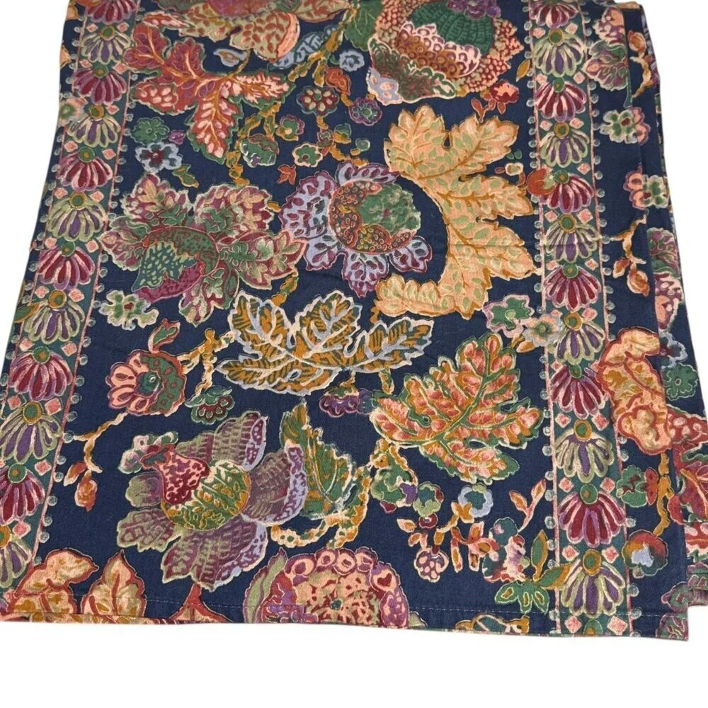 Floral Leaf Shower Curtain 100% Cotton Navy Blue Multicolor by Creative Bath